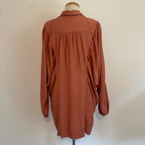 Free People Batwing Rustic Orange Brown Button Front Pockets Shirt Fall Sz S - Picture 8 of 12